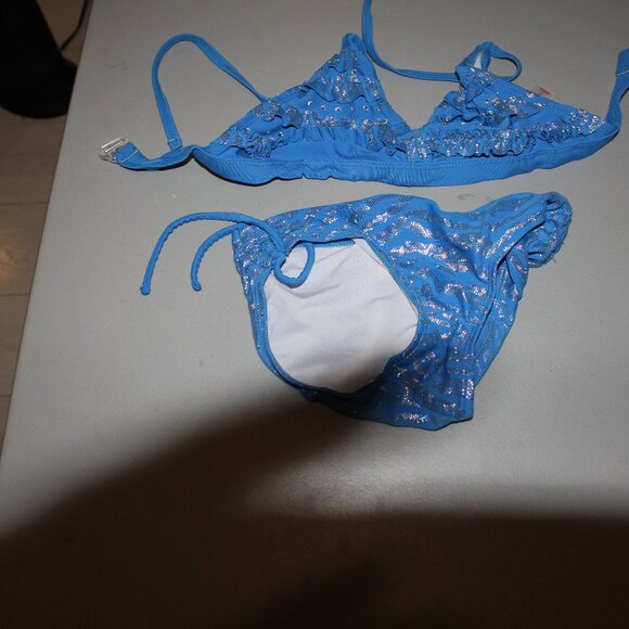 Blue & Silver 2 Pcs Justice Bikini Swimsuit Size 7 - Picture 1 of 14